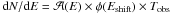 Mathematical equation: \hbox{${\rm d}N/{\rm d}E=\mathcal{A}(E)\times\phi(E_{\rm shift})\times T_{\rm obs}$}