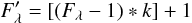 Mathematical equation: \begin{equation} F'_\lambda = [(F_\lambda - 1) * k] + 1 \end{equation}