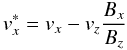 Mathematical equation: \begin{equation} v_x^*=v_x -v_z\frac{B_x}{B_z} \end{equation}