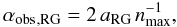 Mathematical equation: \begin{equation} \label{fit_alpha_geantes} \alfaRG = 2\,\coefaRG \, \nmax^{-1} , \end{equation}