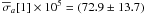 Mathematical equation: \hbox{$\overline{{\sigma}}_a[1] \times 10^{5} = (72.9\pm13.7)$}