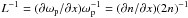 Mathematical equation: \hbox{$L^{-1}=(\partial \omega_\mathrm{p}/\partial x)\omega_\mathrm{p}^{-1}=(\partial n/\partial x)(2n)^{-1}$}