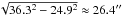 Mathematical equation: \hbox{$\sqrt{36.3^2- 24.9^2} \approx 26.4\arcsec\ $}