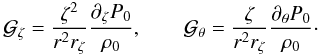 Mathematical equation: \appendix \setcounter{section}{1} \begin{equation} \Gz = \frac{\zeta^2}{r^2\rz} \frac{\dz P_0}{\rho_0},\qquad \Gt = \frac{\zeta}{r^2\rz} \frac{\dt P_0}{\rho_0}\cdot \end{equation}