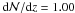 Mathematical equation: \hbox{${\rm d}{\cal N}/{\rm d}z=1.00$}