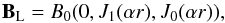 Mathematical equation: \begin{equation} \label{eq_Lundquist} \BL = \Bo (0,J_1(\alpha r),J_0(\alpha r)) , \end{equation}