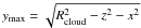 Mathematical equation: \hbox{$y_\mathrm{max}=\sqrt{R_\mathrm{cloud}^2-z^2-x^2}$}