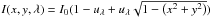 Mathematical equation: \hbox{$I(x,y,\lambda) = I_0 (1 - u_{\lambda} + u_{\lambda} \sqrt{1 -\left(x^2+y^2\right)})$}