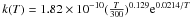 Mathematical equation: \hbox{$k(T) = 1.82 \times 10^{-10} (\frac{T}{300})^{0.129}{\rm e}^{0.0214/T}$}