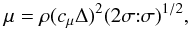 Mathematical equation: \begin{equation} \label{sgs0} \mu=\rho (c_{\mu}\Delta)^2(2\vec{\sigma}{:}\vec{\sigma})^{1/2}, \end{equation}