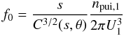 Mathematical equation: \begin{equation} f_0 = \frac{s}{C^{3/2}(s, \theta)} \frac{n_{\rm pui,1}}{2\pi U_{1}^{3}} \label{eq-fpui} \end{equation}