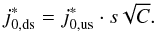 Mathematical equation: \begin{equation} j_{\rm 0,ds}^\ast = j_{\rm 0,us}^\ast \cdot s \sqrt{C}. \end{equation}