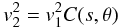 Mathematical equation: \begin{equation} v_2^2 = v_1^2 C(s,\theta) \label{eq-v2-trans} \end{equation}