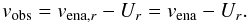 Mathematical equation: \begin{equation} v_{\rm obs} = v_{{\rm ena},r} - U_r = v_{\rm ena} - U_r. \label{eq-trans-scalar} \end{equation}