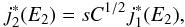 Mathematical equation: \begin{equation} j_2^\ast(E_2) = s C^{1/2} j_1^\ast(E_2), \label{eq-j2-acr} \end{equation}