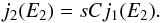 Mathematical equation: \begin{equation} j_2(E_2) = s C j_1(E_2). \end{equation}