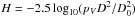 Mathematical equation: \hbox{$H = -2.5\log_{10} (p_V D^2/D_0^2)$}