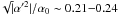 Mathematical equation: \hbox{$\!\!\sqrt|\alpha'^2|/\alpha_0\sim 0.21{-}0.24$}
