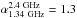 Mathematical equation: \hbox{$\alpha_{\rm 1.34~GHz}^{\rm 2.4~GHz}=1.3$}