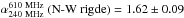 Mathematical equation: \hbox{$\alpha_{\rm 240~MHz}^{\rm 610~MHz}~{\rm (N\text{-}W~rigde)}=1.62\pm0.09$}