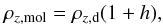 Mathematical equation: \begin{eqnarray} \rho_{z,{\rm mol}}=\rho_{z,{\rm d}}(1+h), \end{eqnarray}