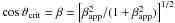 Mathematical equation: \hbox{$\cos\vartheta_\mathrm{crit}=\beta=\left[\beta^2_\mathrm{app}/(1+\beta^2_\mathrm{app})\right]^{1/2}$}