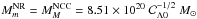 Mathematical equation: \hbox{$M_{m}^{\rm NR} = M_{M}^{\rm NCC} = 8.51\times 10^{20}~ {\cal C}_{\Lambda 0}^{-1/2}\;M_{\odot}$}