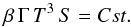 Mathematical equation: \begin{equation} \label{eqn_adia_mass} \beta \,\Gamma\,T^3\,S=Cst . \end{equation}