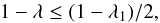Mathematical equation: \begin{equation} {1-\lambda\le (1-\lambda_1)/2}, \end{equation}