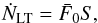 Mathematical equation: \begin{equation} \dot{N}_{\rm LT}=\bar F_0 S, \label{eq:nlt1} \end{equation}