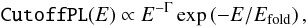 Mathematical equation: \begin{equation} \label{eq:cutoffpl} {\rm \texttt{CutoffPL}}(E)\propto E^{-\Gamma}\exp\left(-E/\Efold\right), \end{equation}