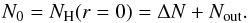 Mathematical equation: \begin{equation} \label{eq-dens0} N_0 = N_{\rm H}(r=0) = \Delta N + N_{\rm out}. \end{equation}