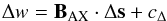 Mathematical equation: \begin{equation} \label{eq:nab01} \Delta w = \vec B_\mathrm{AX} \cdot \Delta \vec s + c_\Delta \end{equation}