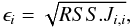 Mathematical equation: \appendix \setcounter{section}{1} \begin{equation} \label{ap:rss} \epsilon_{i} = \sqrt{RSS.J_{i,i}}, \end{equation}