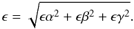 Mathematical equation: \appendix \setcounter{section}{1} \begin{equation} \epsilon = \sqrt{\epsilon\alpha^{2}+\epsilon\beta^{2}+\epsilon\gamma^{2}}. \end{equation}