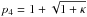 Mathematical equation: \hbox{$p_4 = 1 + \sqrt{1 + \kappa}$}