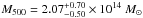 Mathematical equation: \hbox{$M_{500} = 2.07_{-0.50}^{+0.70} \times 10 ^{14}~M_\odot$}