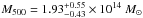 Mathematical equation: \hbox{$M_{500} = 1.93_{-0.43}^{+0.55} \times 10^{14}~M_\odot$}