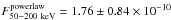 Mathematical equation: \hbox{$F_{50{-}200~{\rm keV}}^{\rm powerlaw} = 1.76 \pm 0.84 \times 10^{-10}$}