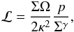 Mathematical equation: \begin{equation} \mathcal L = \frac{\Sigma \Omega}{2 \kappa^{2}}\frac{p}{\Sigma^{\gamma}}, \label{eq:vortensity} \end{equation}