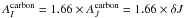 Mathematical equation: \hbox{$A^{\rm carbon}_I = 1.66 \times A^{\rm carbon}_J = 1.66 \times \delta J$}