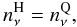Mathematical equation: \begin{equation} n_\nu^{\rm H} = n_\nu^{\rm Q} , \label{e:nnu} \end{equation}