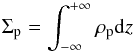Mathematical equation: \begin{equation} \Sigma_{\rm p}=\int_{-\infty}^{+\infty}\rho_{\rm p}\mathrm{d}z \label{Sigma_p defined} \end{equation}