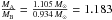 Mathematical equation: \hbox{$\frac{M_{{\rm A}}}{M_{{\rm B}}}=\frac{1.105\, M_{\odot}}{0.934\, M_{\odot}}=1.183$}
