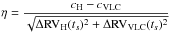 Mathematical equation: \hbox{$\displaystyle \eta=\frac{c_{{\rm H}}-c_{{\rm VLC}}}{\sqrt{\Delta {\rm RV}_{{\rm H}}(t_{s})^{2}+\Delta {\rm RV}_{{\rm VLC}}(t_{s})^{2}}}$}