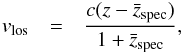 Mathematical equation: \begin{eqnarray} v_{\rm los} &=& \frac{c(z-\bar{z}_{\rm spec})}{1+\bar{z}_{\rm spec}} \label{eqn1} , \end{eqnarray}