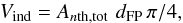 Mathematical equation: \begin{equation} V_{\rm ind}=A_{n\rm th,tot} \,\, d_{\rm FP} \, \pi /4, \end{equation}