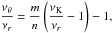 Mathematical equation: \hbox{$\displaystyle \frac{\nu_{\theta}}{\nu_{r}}=\frac{m}{n} \left(\frac{\nu_{\mathrm{K}}}{\nu_{r}} - 1\right) - 1,$}