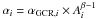 Mathematical equation: \hbox{$\alpha_{i} = \alpha_{\mathrm{GCR},i}\times A_{i}^{\beta - 1}$}