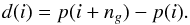 Mathematical equation: \appendix \setcounter{section}{3} \begin{equation} d(i)=p(i+n_{g})-p(i). \end{equation}